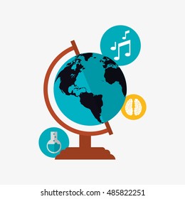 education and earth globe with academia related icons image 