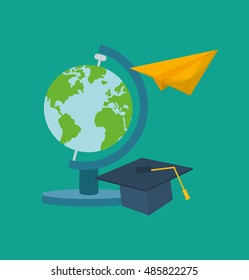 education and earth globe with academia related icons image 