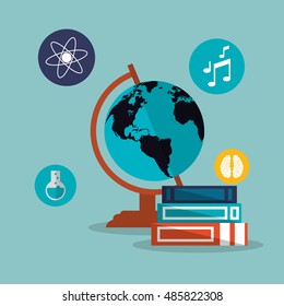 education and earth globe with academia related icons image 