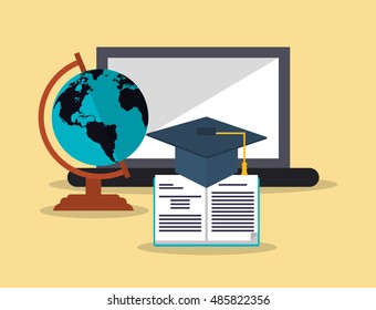 education and earth globe with academia related icons image 