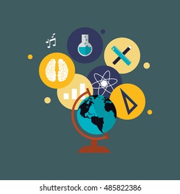 education and earth globe with academia related icons image 