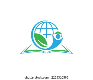 Education Earth Leaf And Human Life Combination Logo Design Concept Vector Template.