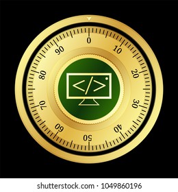 Education Ecosystem (LEDU) cryptocurrency safe lock. Eps10 vector illustration isolated on black background.