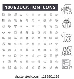 Education editable line icons, 100 vector set, collection. Education black outline illustrations, signs, symbols