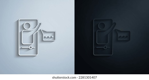 Icono de papel de tutor móvil de aprendizaje educativo con diseño de iluminación vectorial de efecto sombra