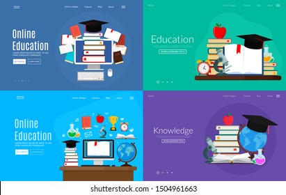 Education and e-learning concept. Set of landing page template. Vector illustration. Flat design.