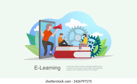 Education e-learning flat design concept for website and mobile website. School university illustration. Landing page templates, Flyer, Banner, Book illustration, Print and social media.