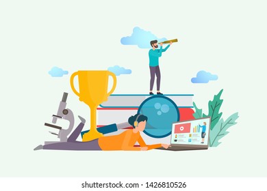 Education e-learning flat design concept for website and mobile website. School university illustration. Landing page templates, Flyer, Banner, Book illustration, Print and social media.