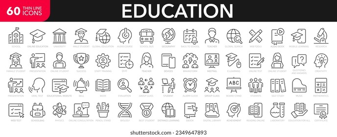 Education and e-learning icons set. Learning, school, student, college, teacher, sciences, e-book and more - stock vector.