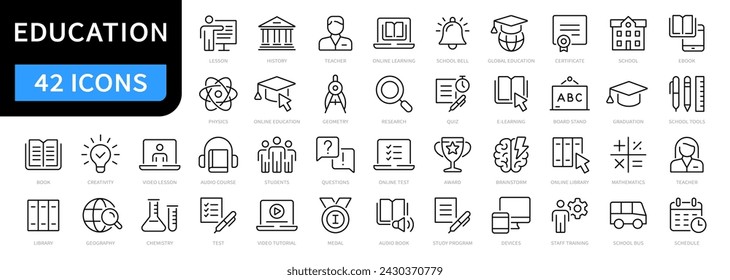 Education and e-learning line icons. Learning, school, university icon. Vector