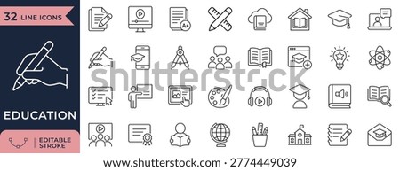 Education, E-learning and Online Course Minimal Line Icons Set


