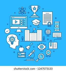 Education, elearning, online learning concepts line art. Modern graphics elements, outline symbols, thin line icons set for websites, web banners, mobile apps, infographics. Vector illustration