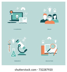 Education, e-learning, students and science concepts with icons