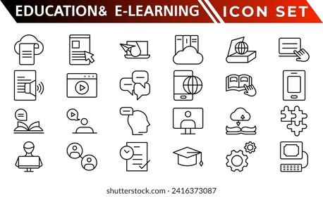 Education and E-Learning web icons in line style. School, university, textbook, learning. Vector illustration