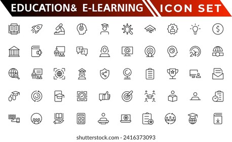 Education and E-Learning web icons in line style. School, university, textbook, learning. Vector illustration