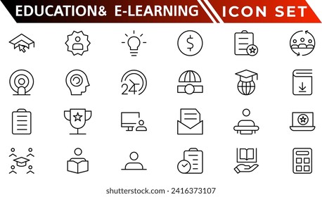 Education and E-Learning web icons in line style. School, university, textbook, learning. Vector illustration