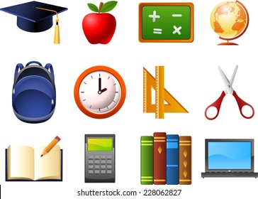 education elements cartoon icons