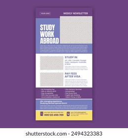 Education email newsletter  template for study abroad and online learning website UI interface or header template suitable online school admission website landing page design