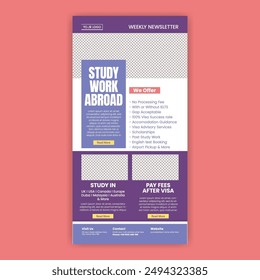 Education email newsletter  template for study abroad and online learning website UI interface or header template suitable online school admission website landing page design