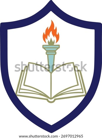 Education Emblem with Book and Torch Vector