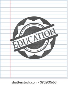 Education emblem draw with pencil effect
