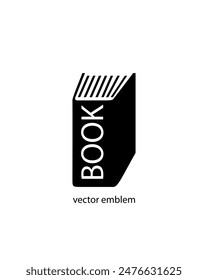 Education  emblem with a single book . Simple vector design for logo or brand. Black silhouette for club, library or shop logo.