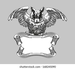 Education emblems. Owl on a banner. 