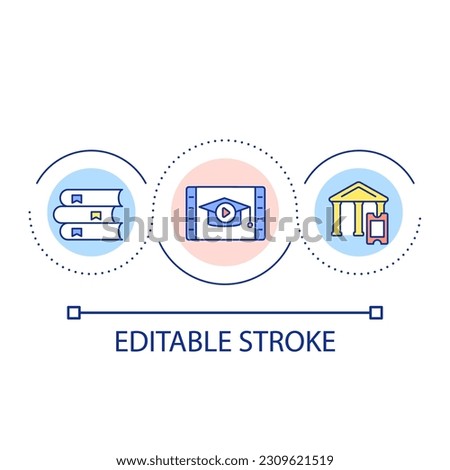 Education and entertainment loop concept icon. Online learning. Elearning. Movie theater tickets abstract idea thin line illustration. Isolated outline drawing. Editable stroke. Arial font used
