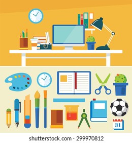 education and equipment banner flat design template