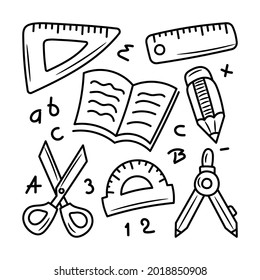 Education equipment and objects vector illustration with simple hand drawn sketching style