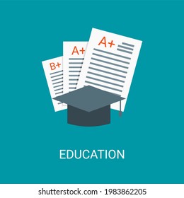 Education, exam vector illustration background in flat style. Suitable for web banners, social media, postcard, presentation and many more.