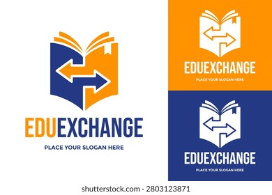 Education exchange logo featuring an open book and cycle arrows. Suitable for student programs or book swaps.