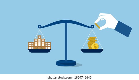 Education fee,balance of money and school image,blue background,vector illustration