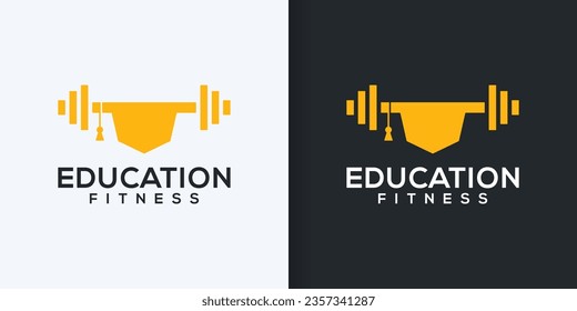 Diseño del logotipo de aptitud para la educación, icono del sombrero educativo, diseño del logotipo del gimnasio, ideas del logotipo de entrenamiento para aplicaciones y diseño del logotipo de aptitud para la puesta en forma