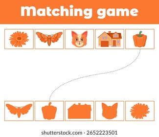 Tarjeta de Educación con color naranja. Hoja de trabajo de aprendizaje para niños, preescolar. Ilustración vectorial en un estilo plano