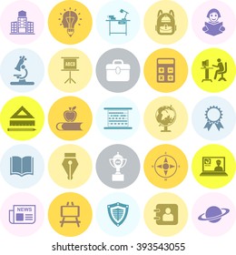 Education Flat Colors Icon Set. Eps-10.