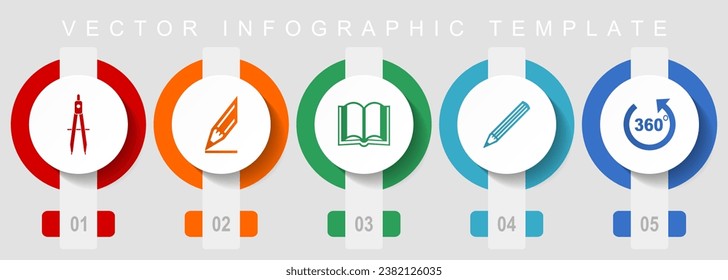 Education flat design icon set, miscellaneous icons such as calippers, pencil, book and 360 degree, vector infographic template, web buttons collection