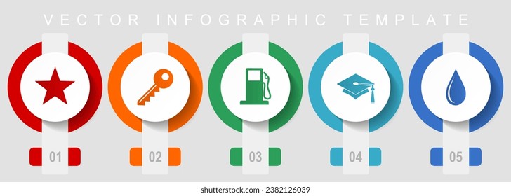 Juego de iconos de diseño plano educativo, iconos diversos como estrella, clave, combustible, educación y agua, plantilla de infografía vectorial, colección de botones web