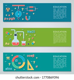 Education flat design style horizontal banners vector collection