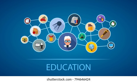 Education flat icon concept. Vector illustration. Element template for design.