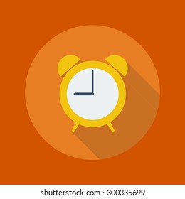 Education Flat Icon With Long Shadow. Alarm Clock