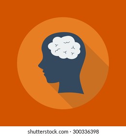 Education Flat Icon With Long Shadow. Brain