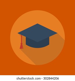 Education Flat Icon With Long Shadow. Graduation cap