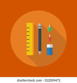 Education Flat Icon With Long Shadow. Stationary