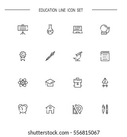 Education flat icon set set. Collection of high quality outline symbols of education for web design, mobile app. Vector thin line icons or logo of board, microscope, book, pen, atom, pencil, ruler. 
