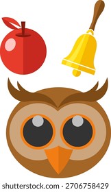 Education Flat Icon Set for Flyer, Poster, Web Site Like Owl, Apple and Bell.