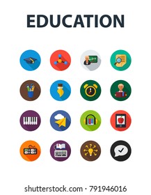 Education flat icon set. Vector illustration. Element template for design.