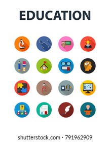 Education flat icon set. Vector illustration. Element template for design.