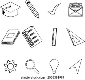 education flat icons drawing with hand  isolated on white