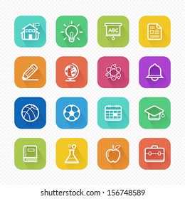 Education Flat Icons with Long Shadow - Vector illustration